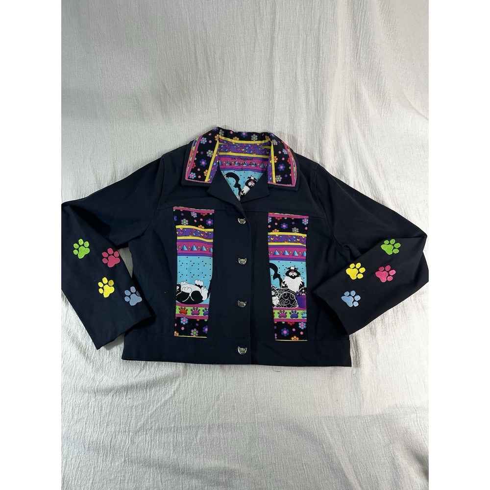 Cat Lady Specialty Made Blazer Women's Jacket Embroidered Sz S Artsy Art To Wear